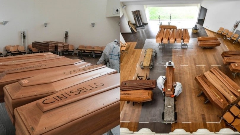 Coronavirus, le bare portate da Bergamo al cimitero di Cinisello