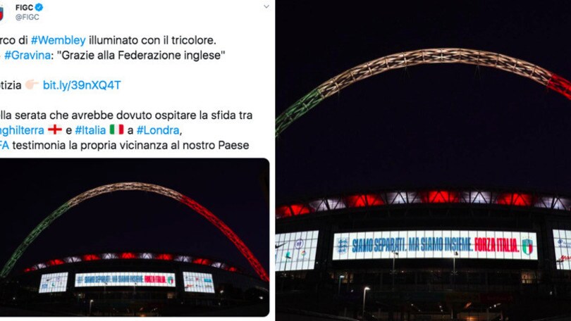 Coronavirus, Wembley illuminato con il tricolore dell'Italia