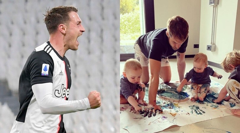Juve, Ramsey fa l'artista con i figli