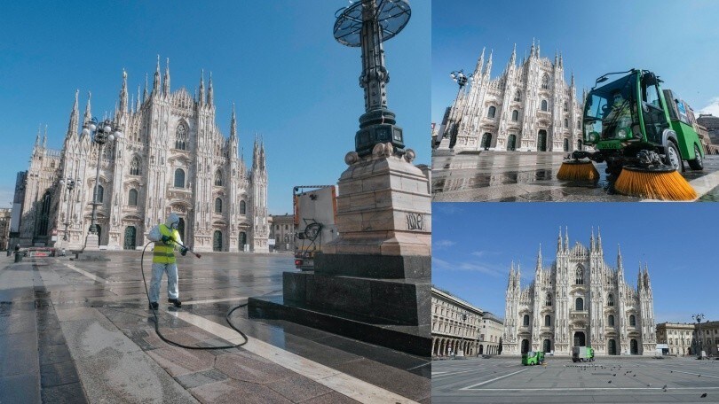 Coronavirus, Milano: in piazza Duomo sanificazione ai monumenti e alla pavimentazione