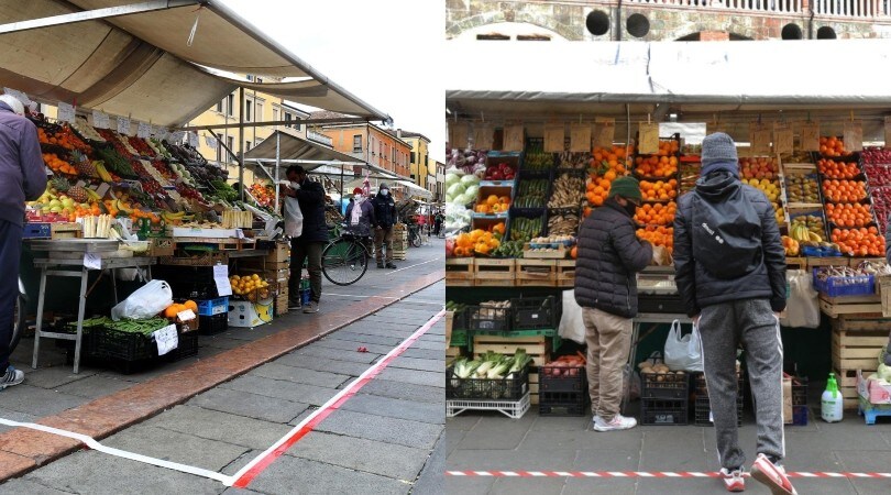 Le nuove misure anti-assembramenti in Piazza delle Erbe a Padova