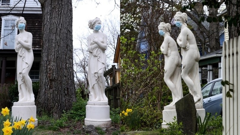 Coronavirus, negli Stati Uniti anche le statue indossano la mascherina