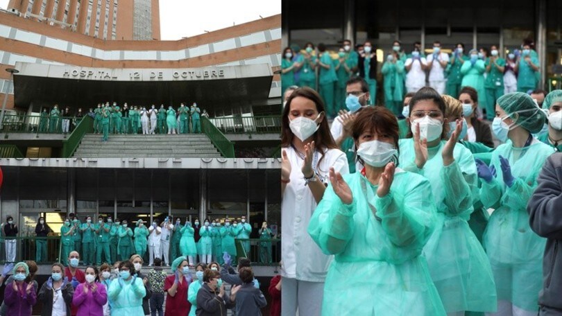 Coronavirus, anche i medici partecipano all'applauso di tutta la Spagna