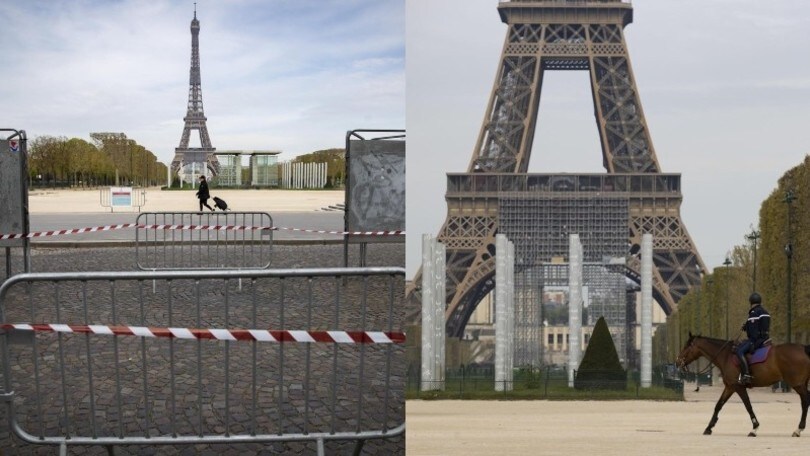 Coronavirus, atmosfera malinconica a Parigi: zona Tour Eiffel blindata