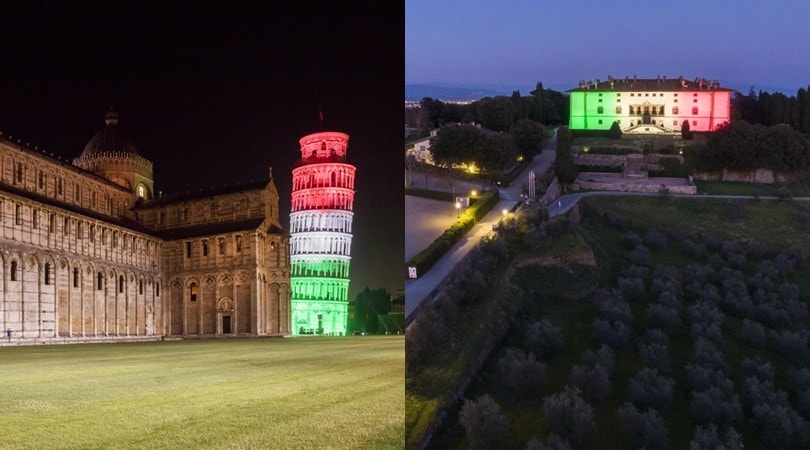 Coronavirus, il tricolore illumina Firenze e Pisa