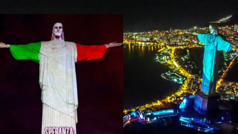 Coronavirus, il Cristo Redentore di Rio illuminato con preghiere e bandiere