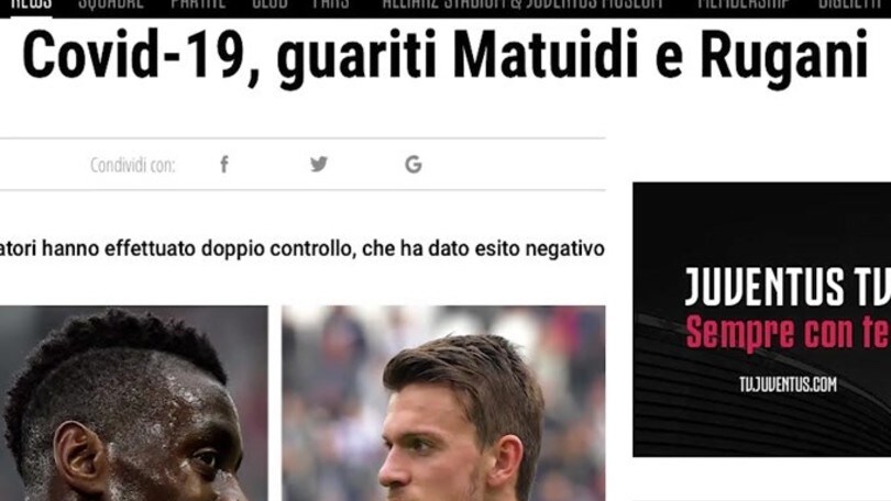 Juve, Rugani e Matuidi sono guariti dal Covid-19