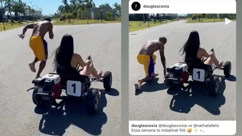 Douglas Costa batte il kart della fidanzata e sfida Leclerc