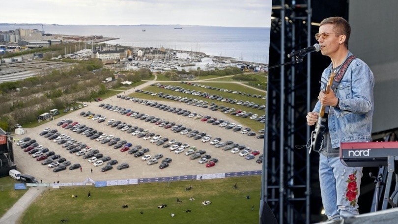 Migliaia di spettatori assistono al concerto di Mads Langer dalle auto
