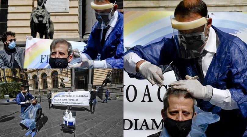 Coronavirus, taglio di capelli in piazza: l'incredibile protesta dei barbieri a Napoli