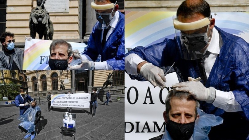 Coronavirus, taglio di capelli in piazza: l'incredibile protesta dei barbieri a Napoli