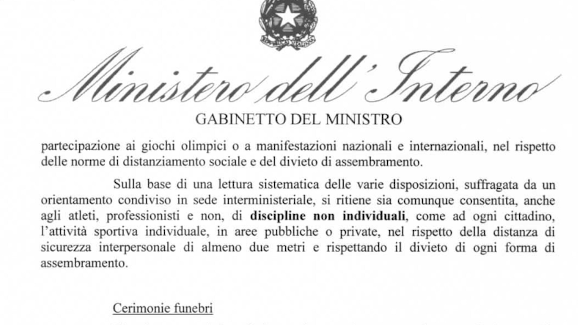 Allenamenti individuali, ufficiale l'ok del Governo alle squadre