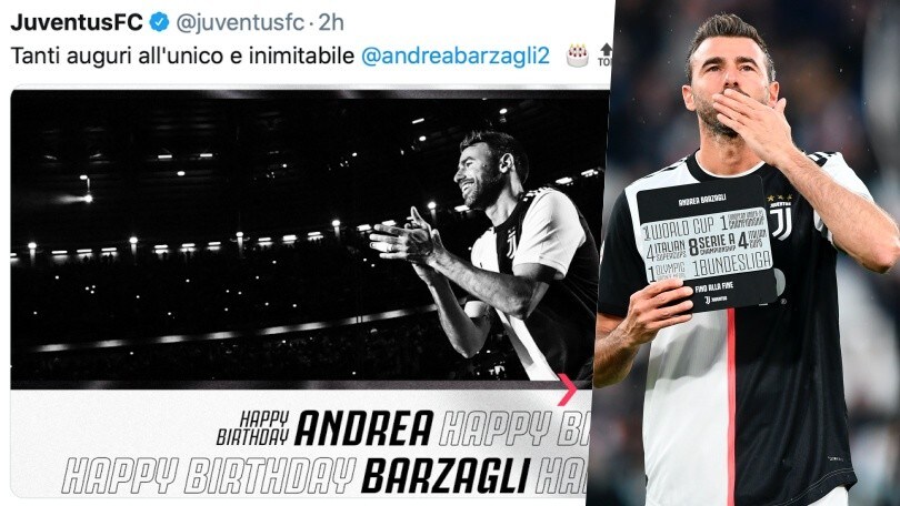 Barzagli compie 39 anni, gli auguri della Juve: "Unico e inimitabile"