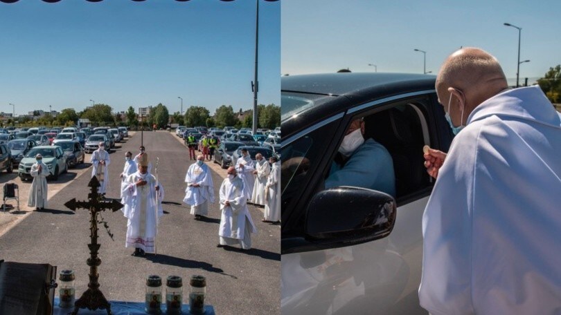 Coronavirus, il sacerdote celebra la messa con i fedeli in macchina