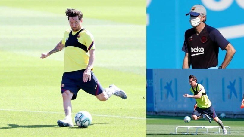 Barcellona: Messi show in allenamento, Setien osserva in mascherina