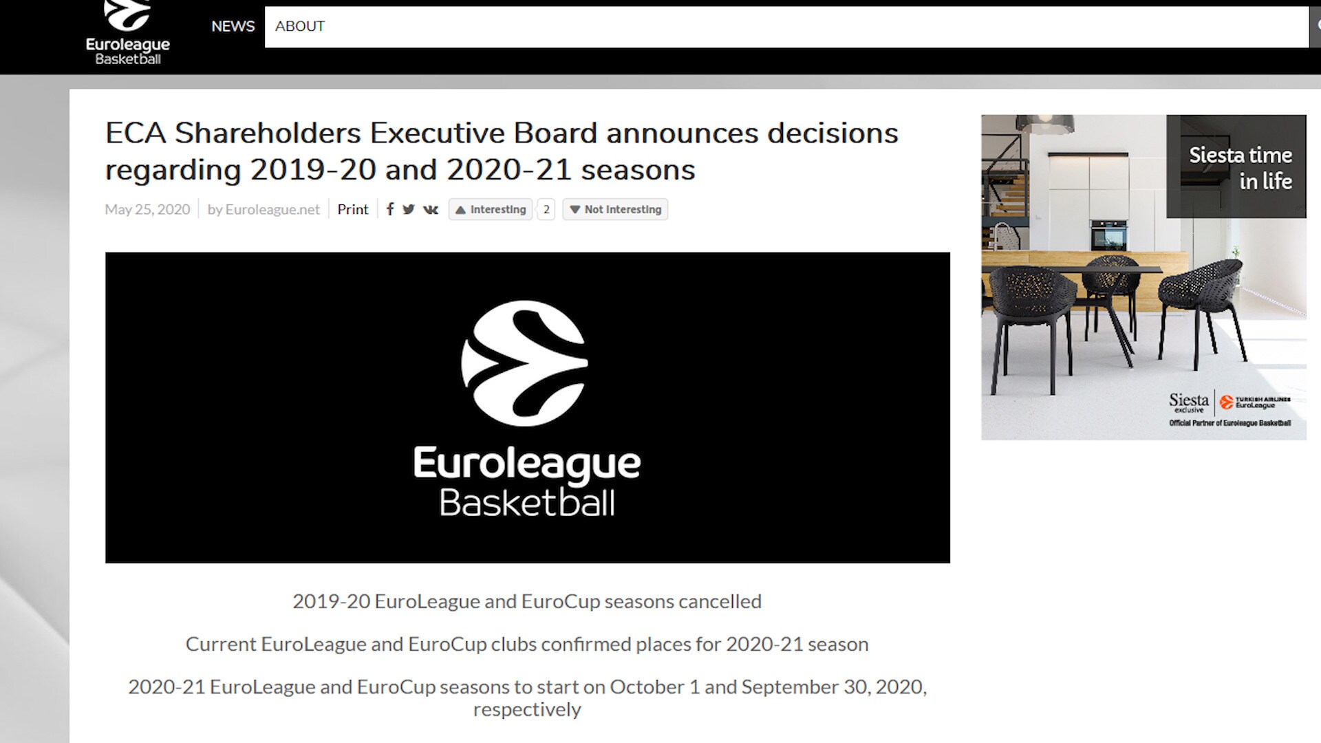 Ufficiale, Eurolega e Eurocup sospese definitivamente