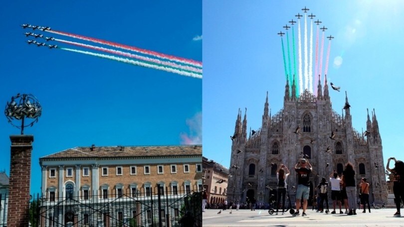 Lo show delle Frecce Tricolori in volo su Torino e Milano