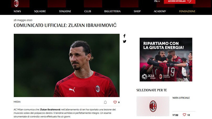 Infortunio Ibrahimovic: il tendine d'Achille non è coinvolto