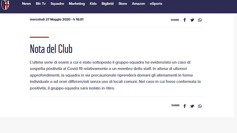 Bologna, annunciata sospetta positività al Covid-19