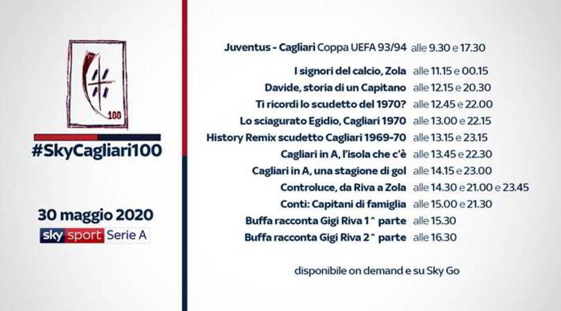 Speciale centenario su Sky: #SkyCagliari100