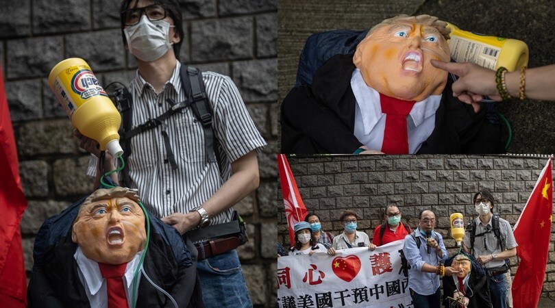 Hong Kong, il bambolotto di Trump emblema della protesta contro gli Usa!