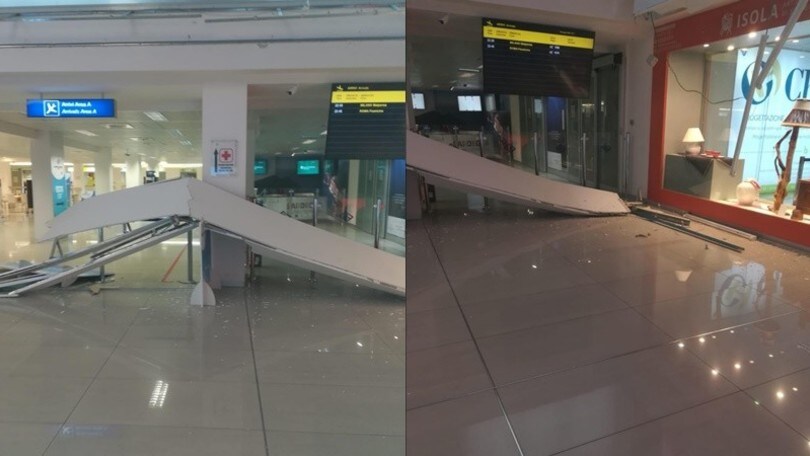 Aeroporto di Alghero, crolla il controsoffitto: le incredibili immagini