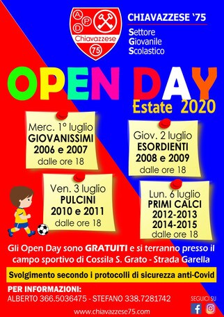 VERSO LA RIPARTENZA - Chiavezzese, Open Day dal 1° luglio