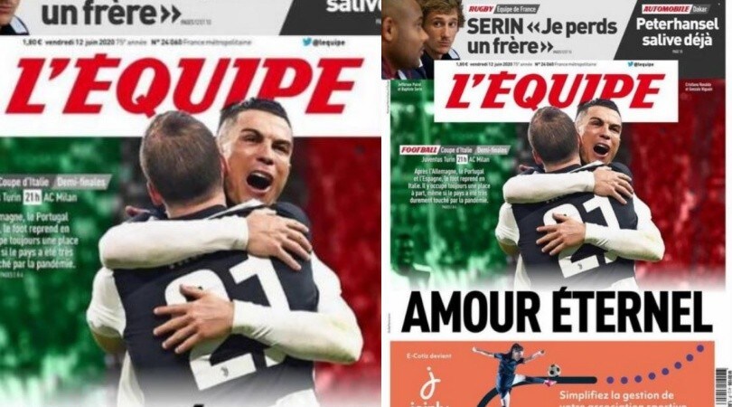 Francia, L'Equipe omaggia l'Italia: "Amore eterno"