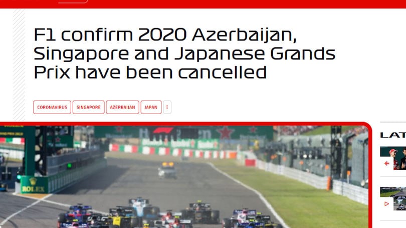 F1: saltano i GP di Azerbaigian, Singapore e Giappone