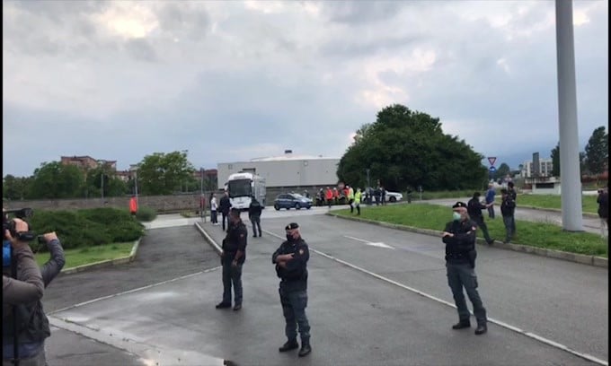 Juventus, l'arrivo del pullman allo "Stadium"