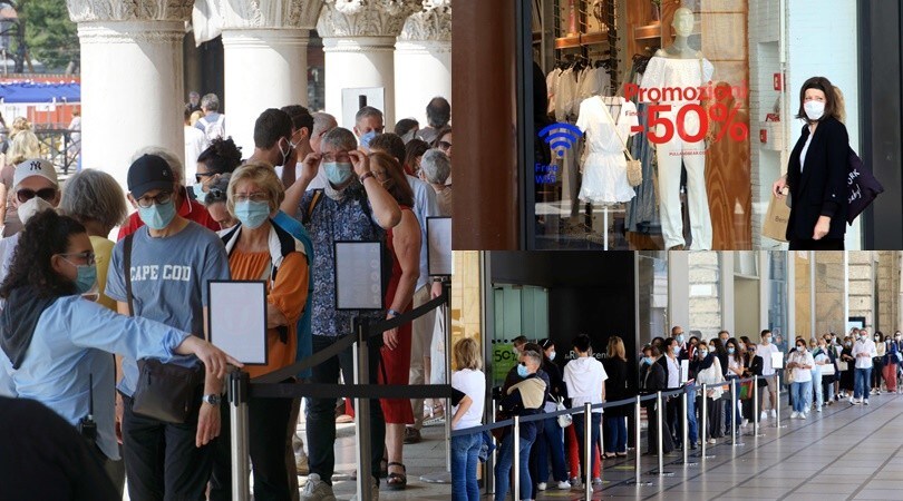 Fase 3, saldi a Milano: lunghe code nei negozi di abbigliamento