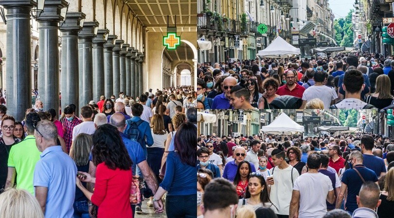 Torino, che folla in centro! In pochi con la mascherina