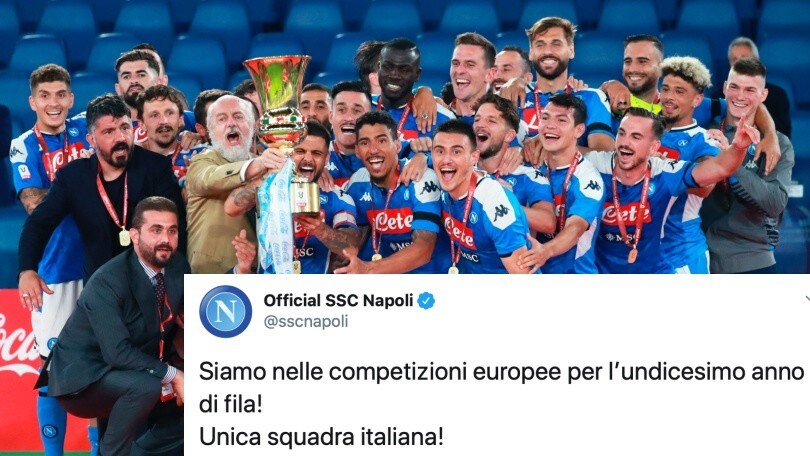 Napoli, la coppa vale l'Europa: "11 anni di fila, unici in Italia"
