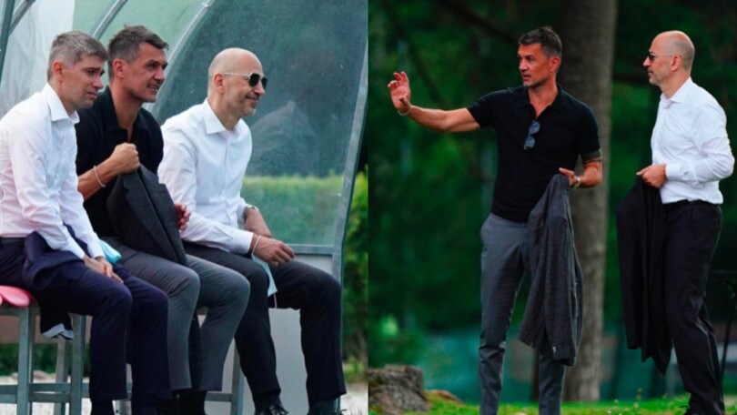 Milan, Gazidis a colloquio con Maldini e Massara durante l'allenamento