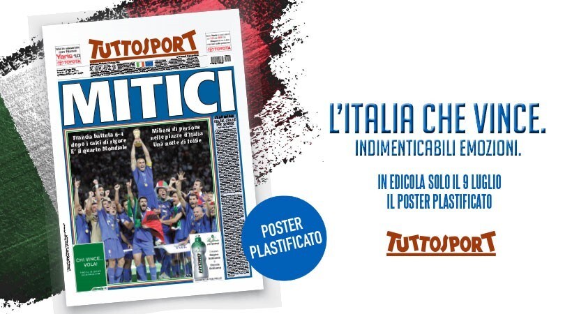 La prima pagina del 2006 dedicata all' Italia campione del mondo