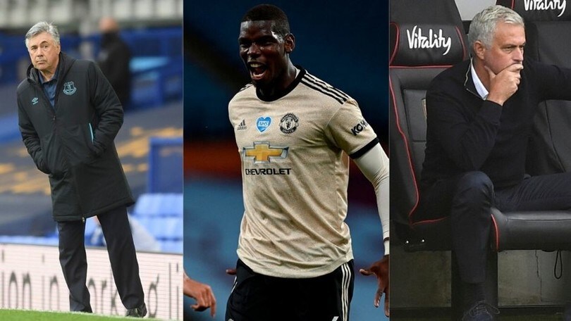 Pogba e Bruno Fernandes trascinano lo United. Pareggiano Ancelotti e Mourinho