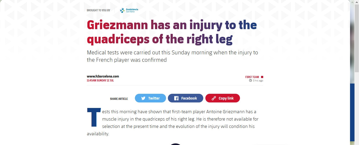 Il Barca rischia di perdere Griezmann per la gara con il Napoli