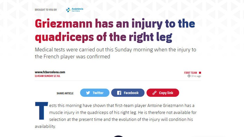 Il Barca rischia di perdere Griezmann per la gara con il Napoli
