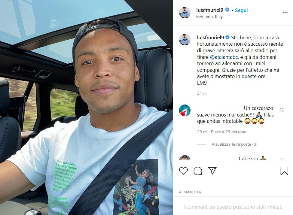 Incidente Muriel, il giocatore su Instagram: "Sto bene, non è grave"
