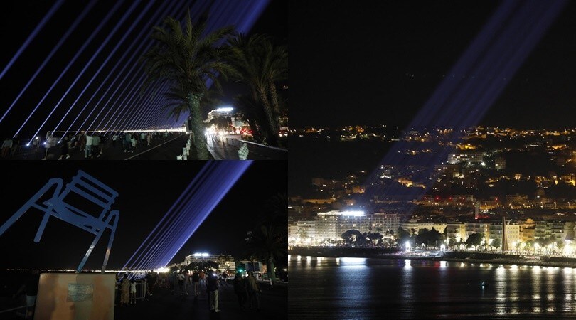 Nizza s'illumina per ricordare le 86 vittime dell'attentato del 2016