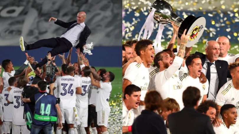 Real Madrid, grandi festeggiamenti per il titolo: Zidane portato in trionfo