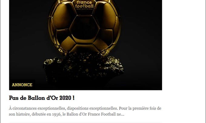 Ufficiale: Pallone d'Oro, annullata l'edizione 2020