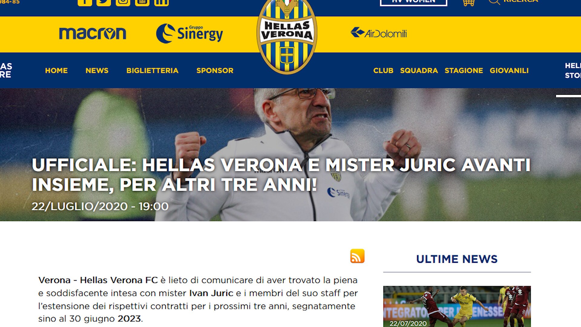 Ufficiale: il Verona blinda Juric fino al 2023