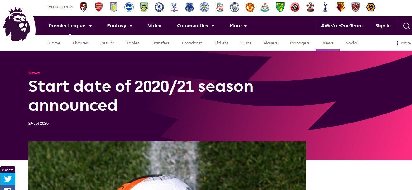 Ufficiale: la Premier League 2020-21 comincerà il 12 settembre