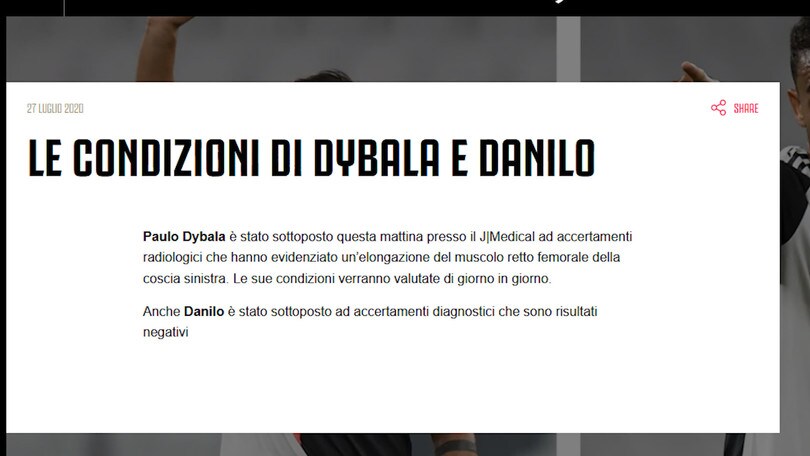 Juve, preoccupa Dybala: il Lione è a rischio