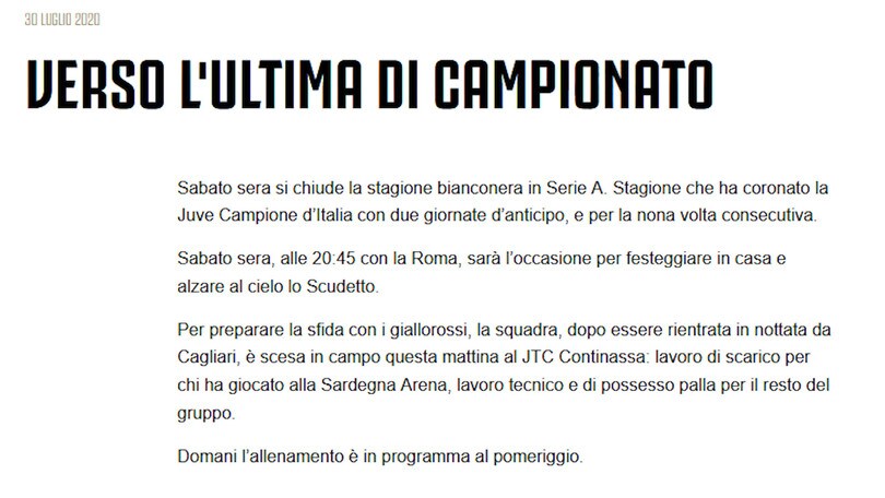 Juve, testa e gambe rivolte alla Roma