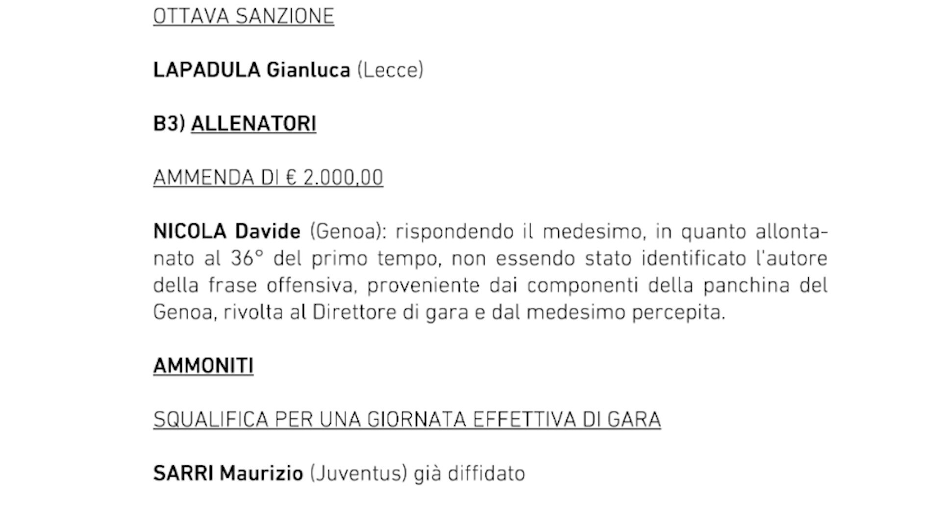 Serie A, stop del giudice sportivo a Sarri: salta Juve-Roma