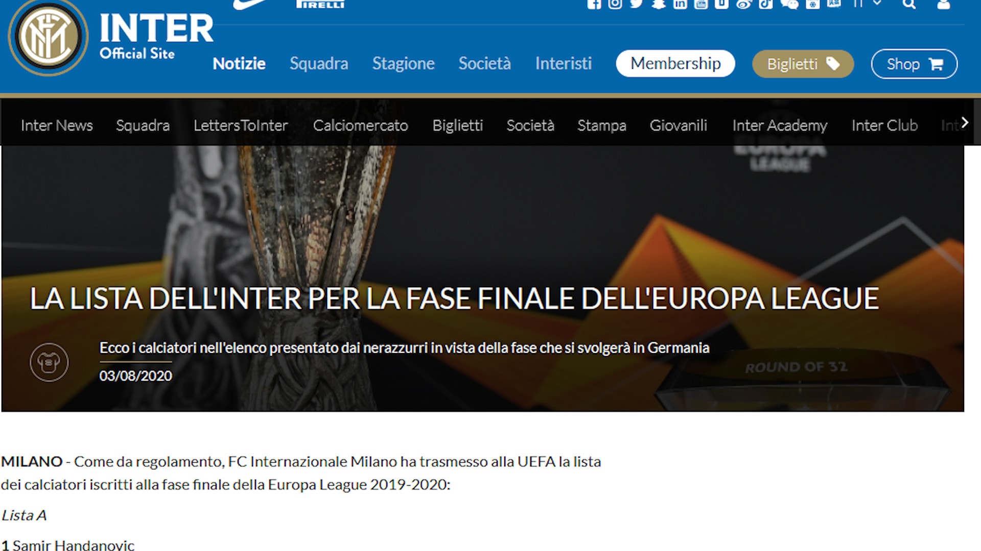 Inter, lista Uefa Europa League: c'è Sanchez