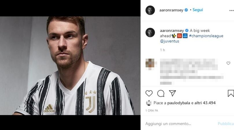 Juve, il post di Ramsey che fa sperare per la Champions