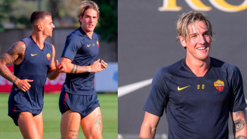 Roma, Zaniolo sorridente in allenamento per l'Europa League